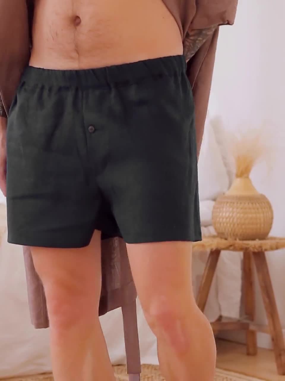 Slaap shorts cadeau voor hem Boxer voor mannen Kleding Jongenskleding Ondergoed Basic shorts Mans biologische kleding Natuurlijke shorts Mens linnen ondergoed 