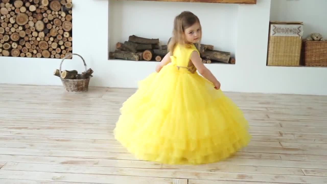 Infant Kids Baby Girls Yellow Outfits Clothes Flower Print Party Princess Dress 