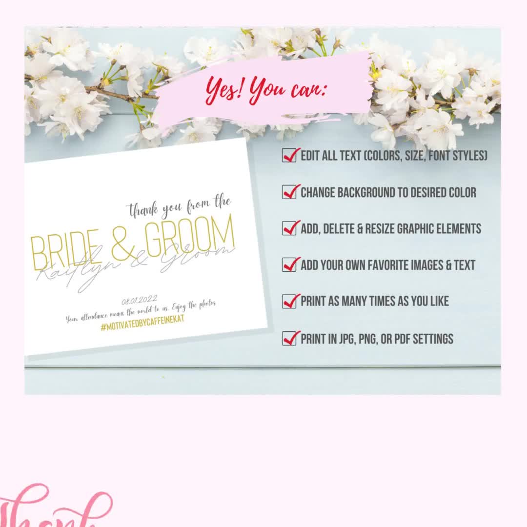 Modern Thank You Card Editable Minimalist Sparkle Bride Groom Signature Wedding Personalized bridal DIY card Instant Download NOVALEE
