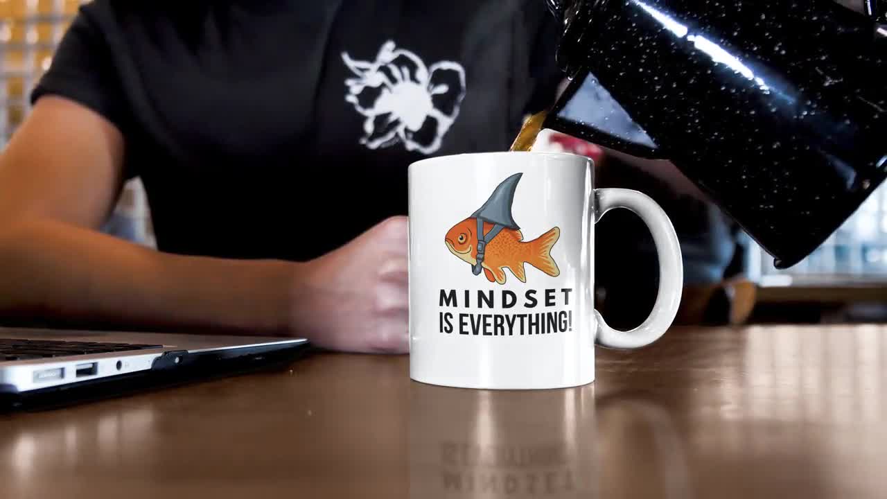 and Friends Gift For Family members Mindset is Everything Goldfish Shark Funny Motivational Big Fish Motivational Shark Mug