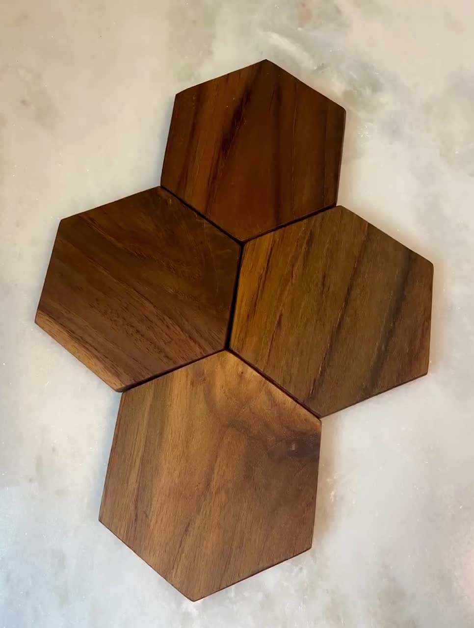 Home Decor Potters Appetizers Teak Wood Hexagon Coasters Set of 4 for Drinks 