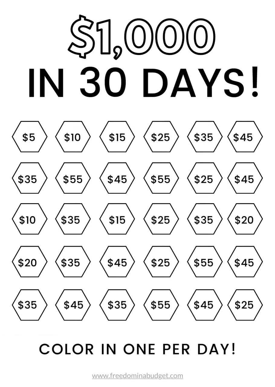 Money Saving Challenge Printable Save 1000 In 30 Days Savings Tracker 