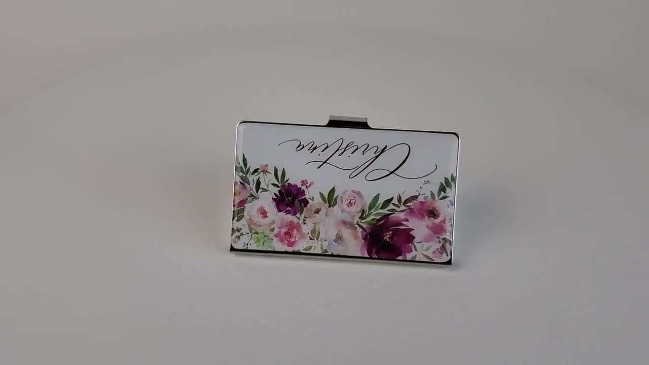 handmade gift home office desk organisation Business Card Album violet flowers and bird