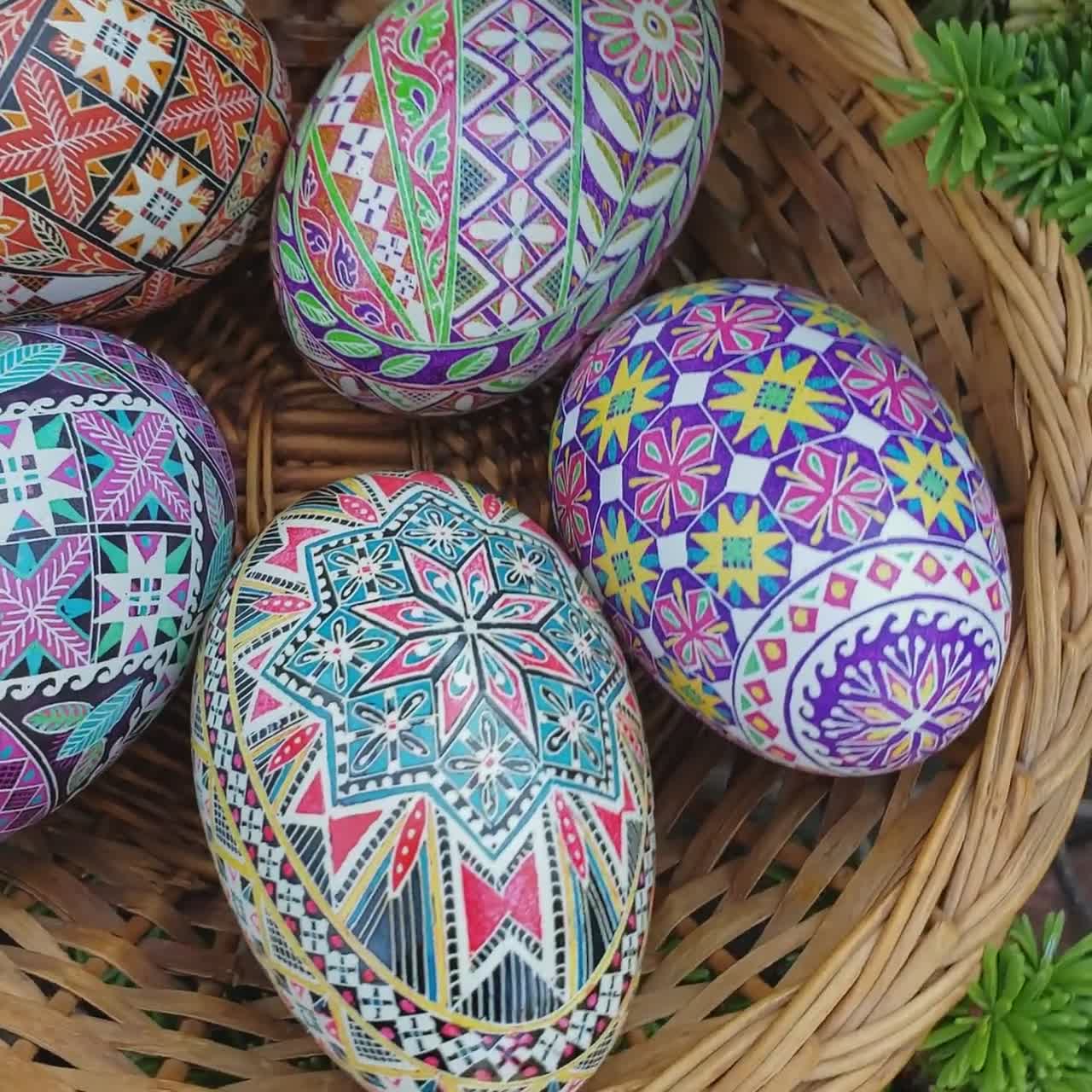 Hand Painted Wooden Easter Egg Ukrainian Pysanka Petrykivka Pysanky Set of 12 Different Eggs Floral Folk Gift
