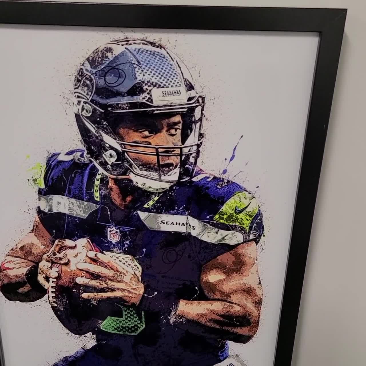 Russell Wilson American Football Painting Hand Made Canvas Seattle Seahawks Poster Print Framed Wall Art