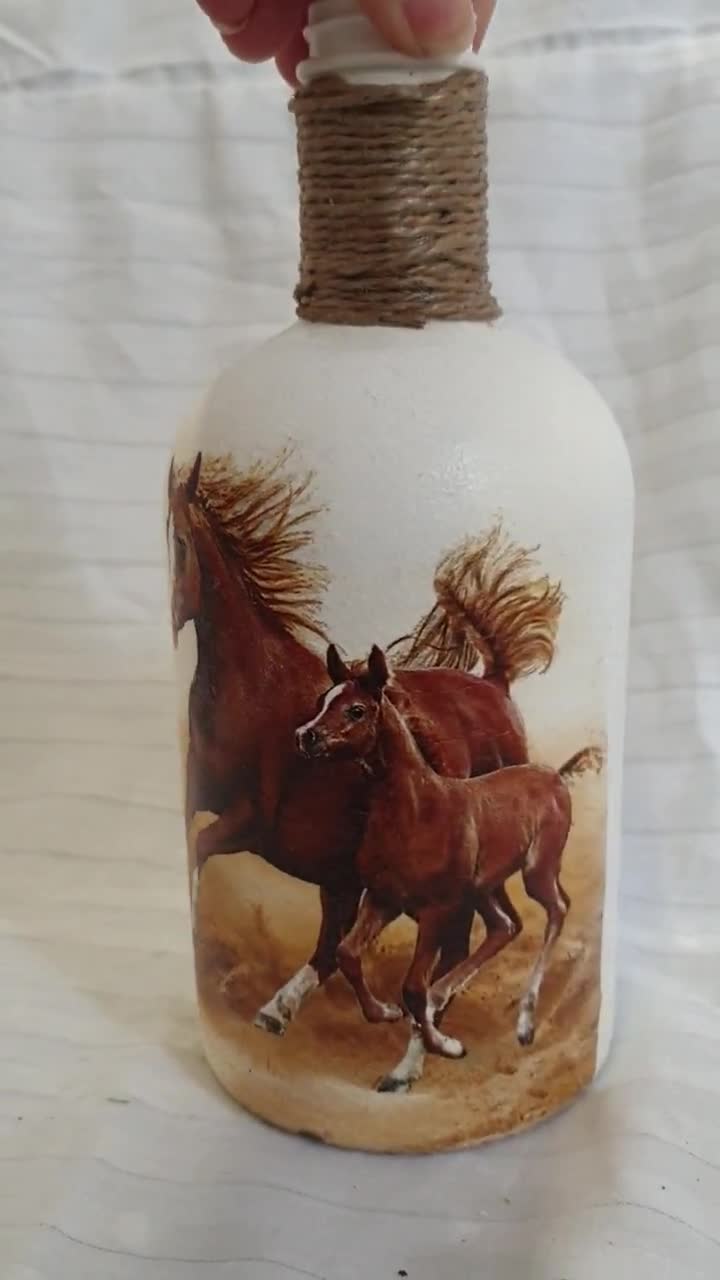 horse decoupage bottle