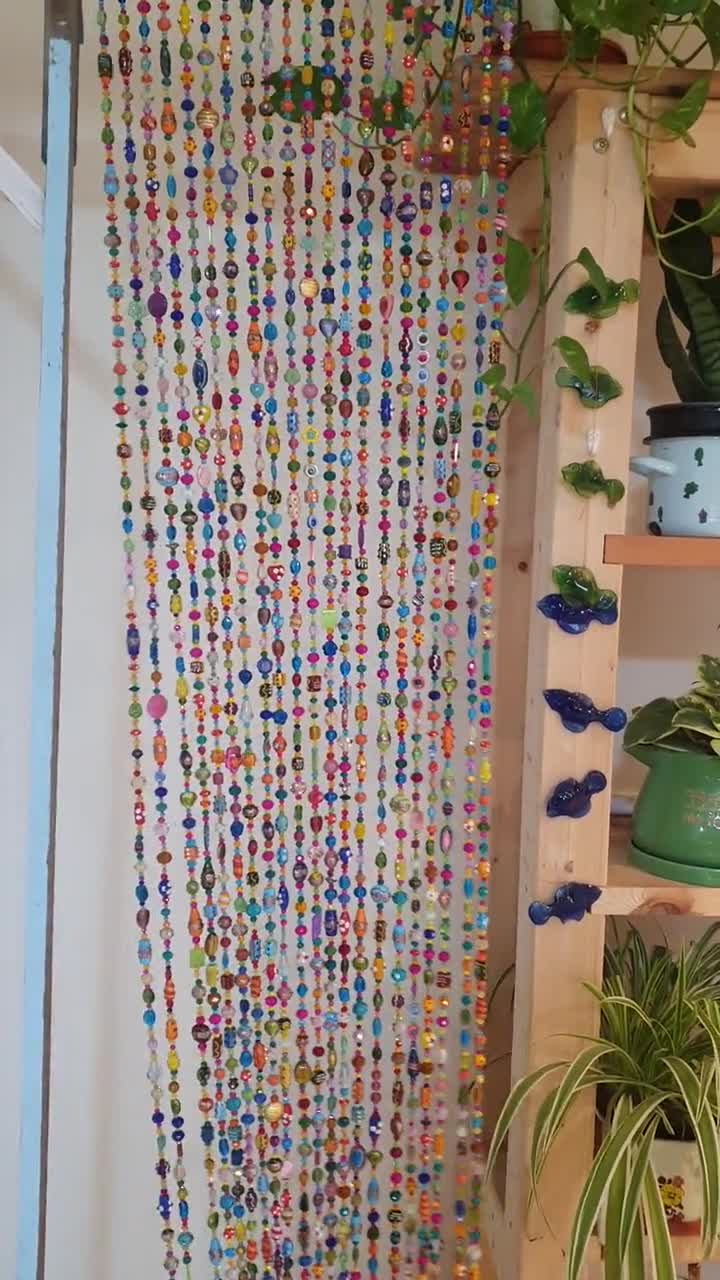 Handmade Indoor Outdoor Moon & Star Curtain 6F Plastic Hanging Rod Acrylic Beads 