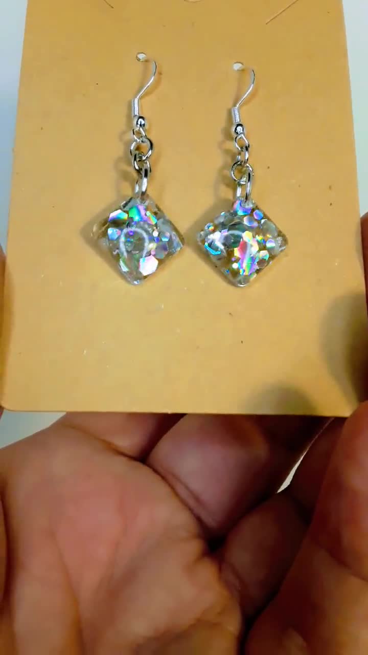 Holographic Diamond Shape Resin Earrings
