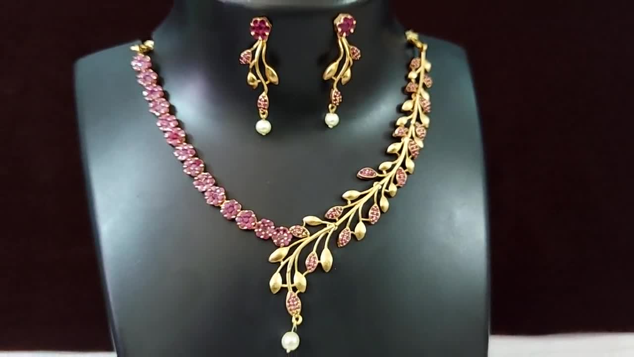 Indian Delicate Floral Matt Finish Simple Ruby Necklace One - Etsy