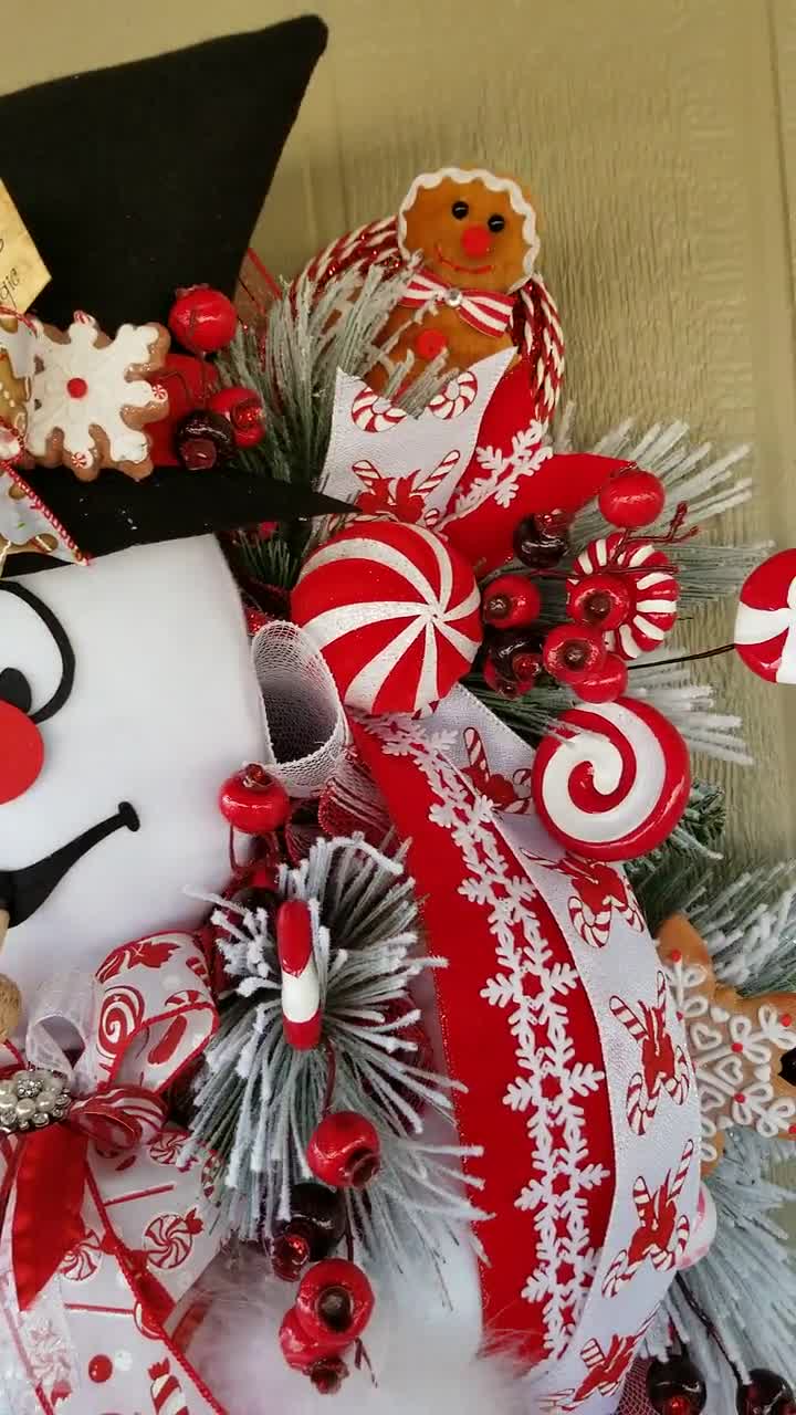 snowman wreath peppermint wreath christmas wreath housewarming gift closing gift candy decor winter wreath snow wreath
