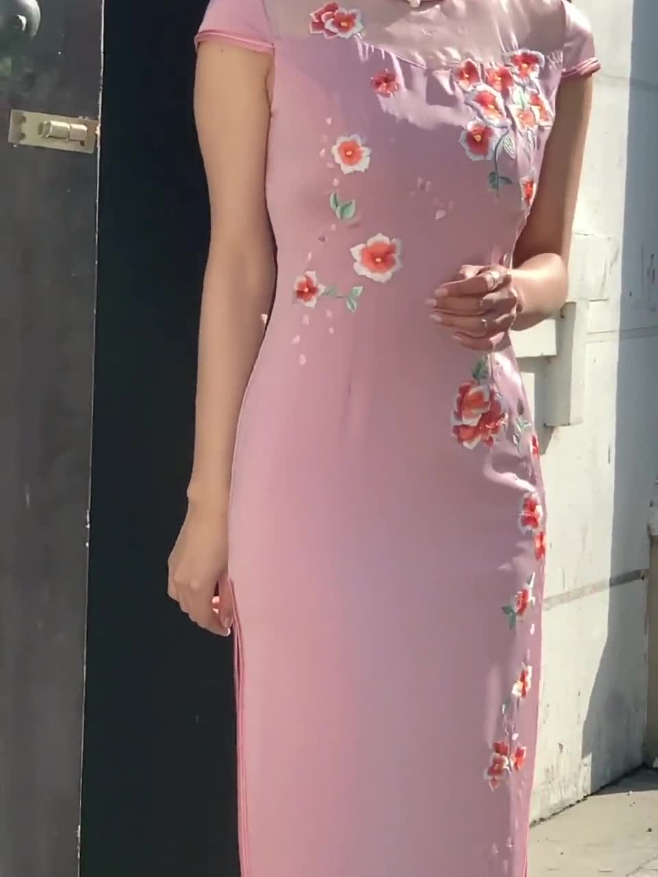 Vintage China Cheongsam, Classic Embroidery Flower Pink Qipao,Tea Ceremony, Prom dress, Girls Empire, Bridal Wedding Dress, Gift for her/Mom