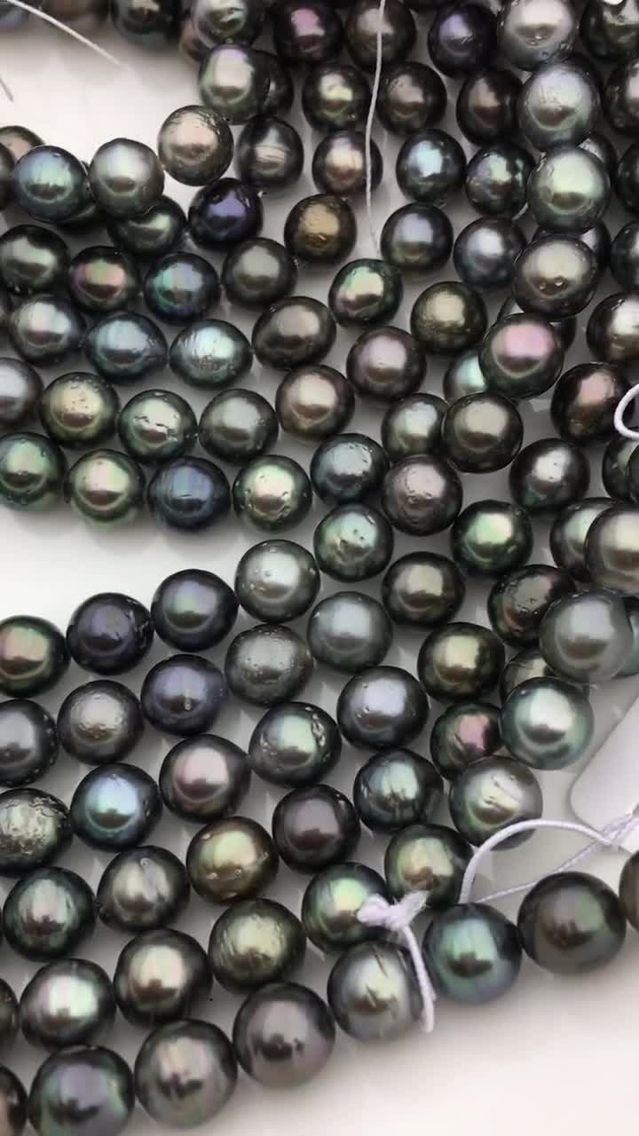 15.7'' 8-9mm black green round Tahitian Pearl,Natural color Sea pearl,Genuine Tahitian Pearl Necklace,TH9-2A-14-68