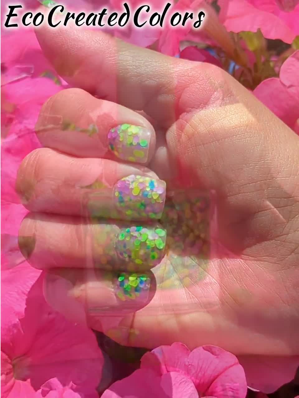 Birthday Bash Glitter Neon Nail Polish Purple Green Yellow Etsy 日本