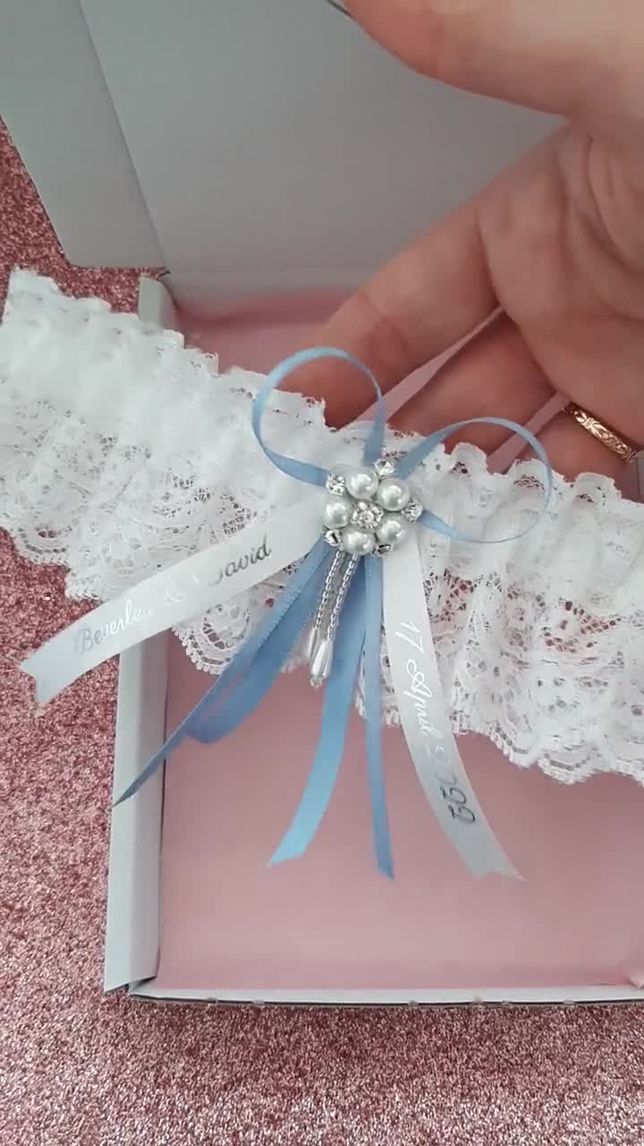 My Pretty Little Gifts Personalised Garter Hot Pink/Ivory Wedding Favour Bride to Be Hen Party Night 