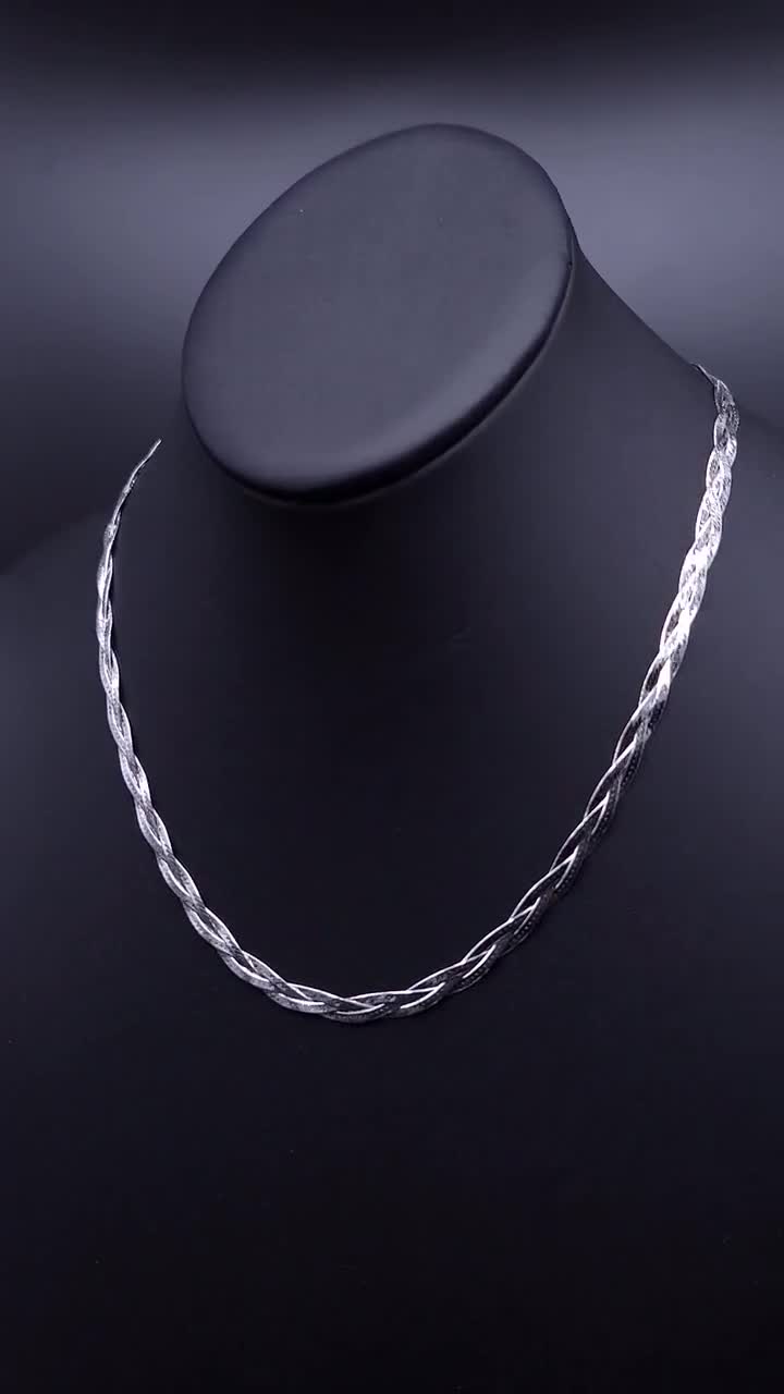 AI Hallmark Italy Vintage Herringbone Necklace Classic Italian 4mm Herringbone 18 Silver Necklace 925 Sterling Silver
