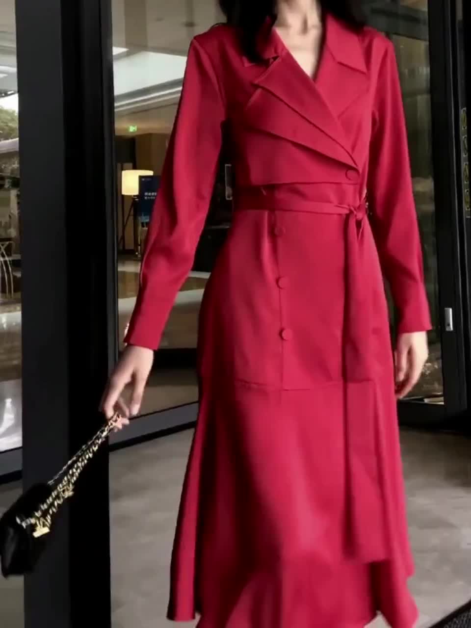 red satin trench coat