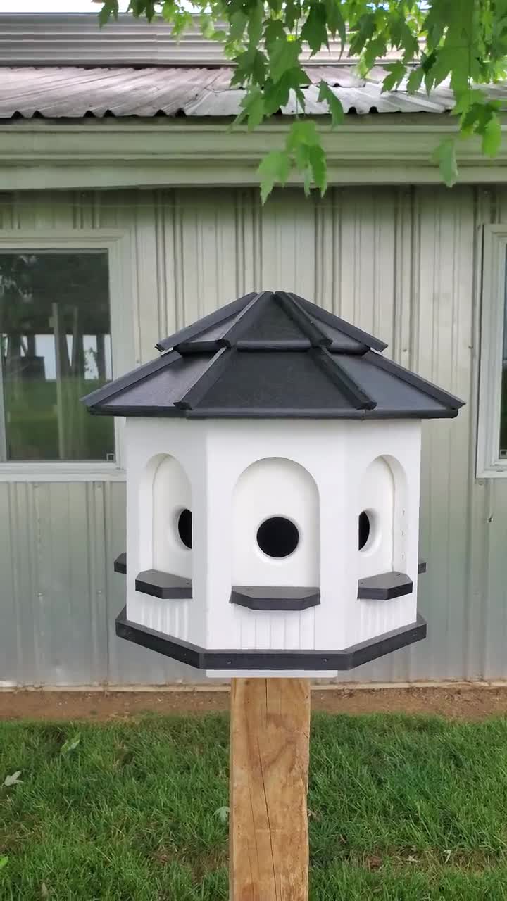 Medium Vinyl Birdhouse Amish Homemade Handmade Handcrafted White & Cedar 