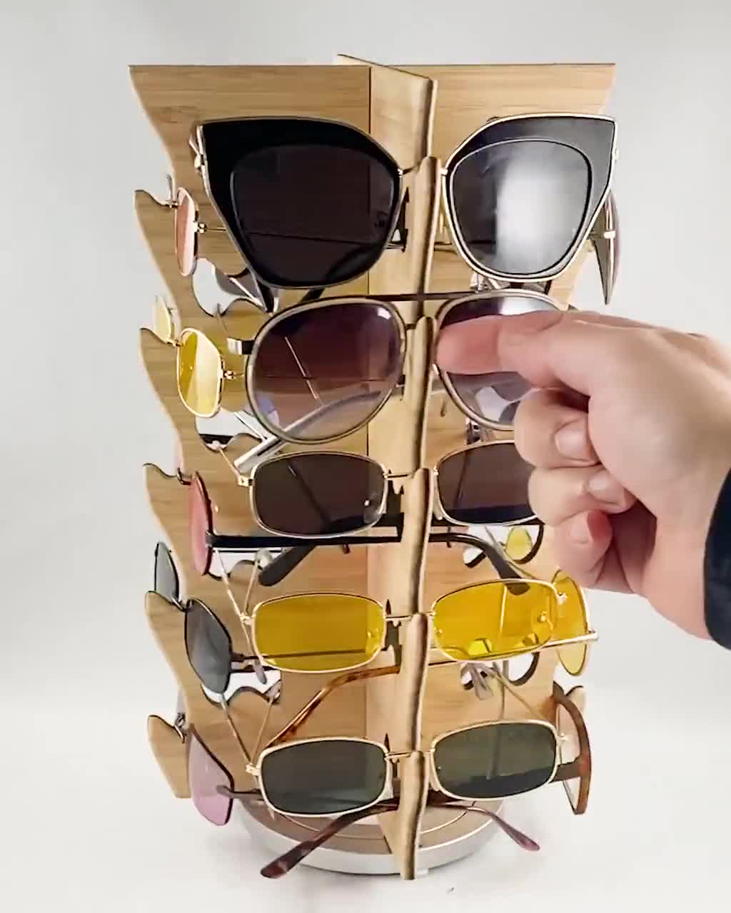 12 ct Bamboo Rotating Sunglasses Rack Accessoires Zonnebrillen & Eyewear Brillenstandaarden 