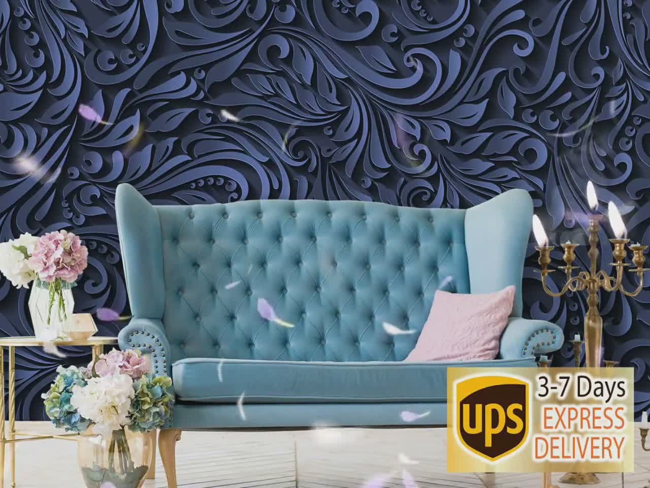 Navy Blue Floral Wallpaper 3D. Dark Gorgeous Wallpaper. Luxury | Etsy