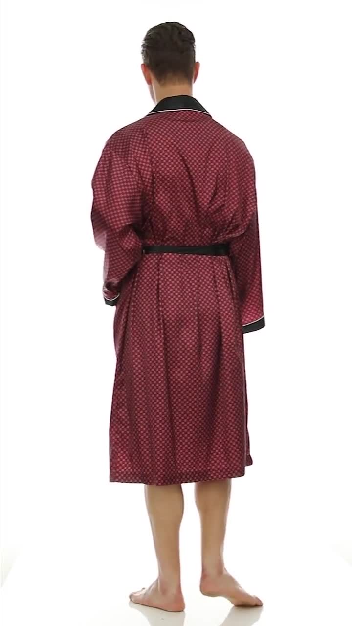 Kleding Herenkleding Pyjamas & Badjassen Jurken Heren Zijde Satijnen Gewaad Witte Bies Zwaar Gewicht Volledig Gevoerd GRIJS / Zwart 