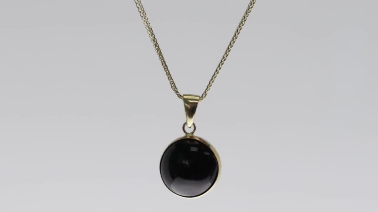 14K massief geelgouden hanger Zwarte Onyx ketting sierlijke gouden ketting december birthstone ketting zwarte Onyx hanger ketting Sieraden Kettingen Hangers 