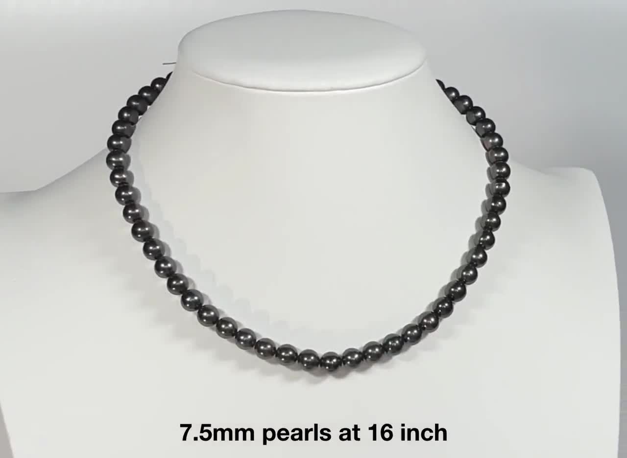 Gray Akoya Shell Pearl Round Beads Pendant Necklace Earrings Set AAA 8MM White 