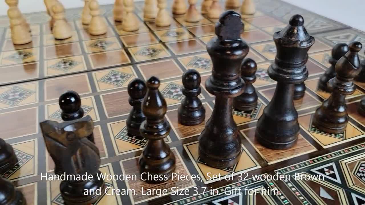 32 Stück Schach Holz Handgefertigte Geschnitzte Set Schachfiguren 80mm King Toys 