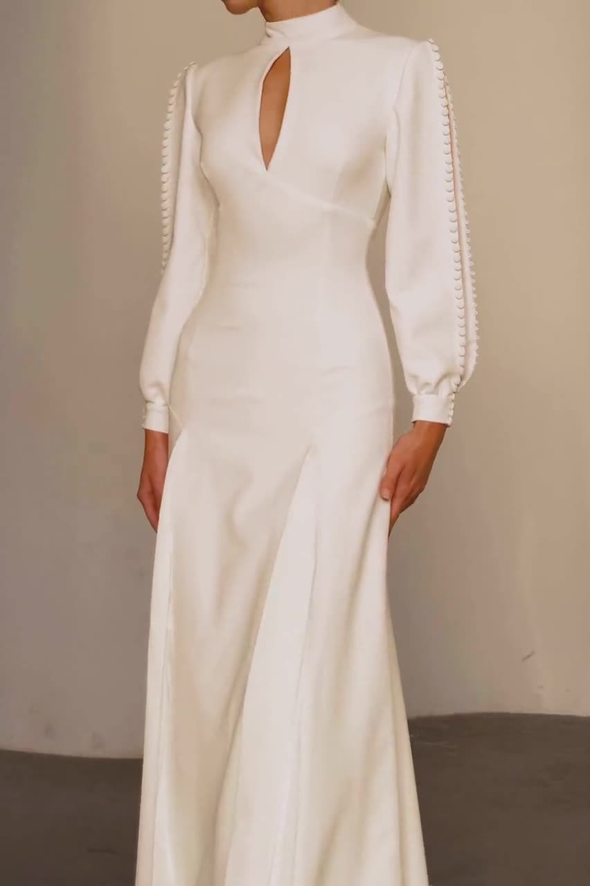 High Neck Crepe Wedding Dress 