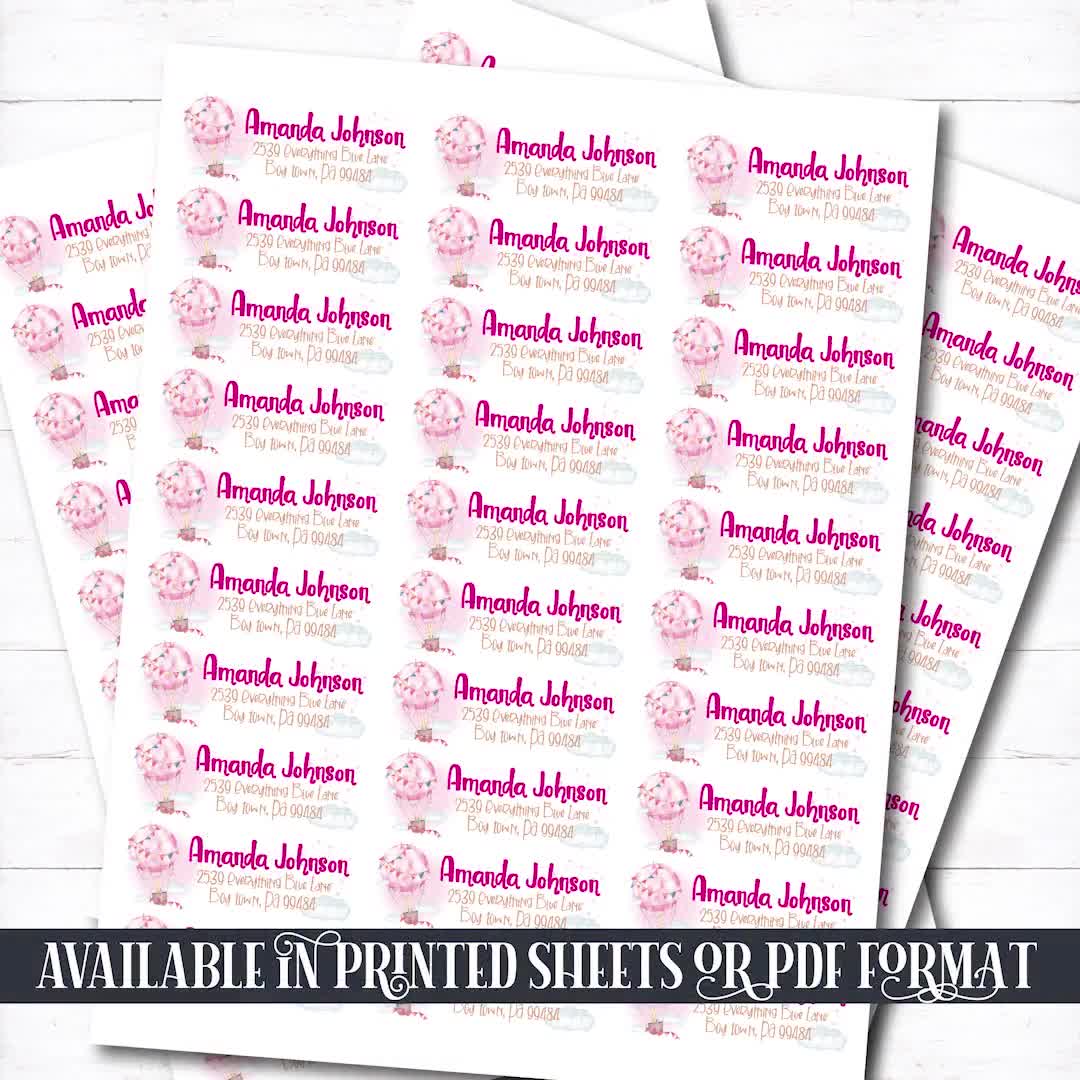 Pink Hot Air Balloon Custom Address Label for Baby Girl - Etsy