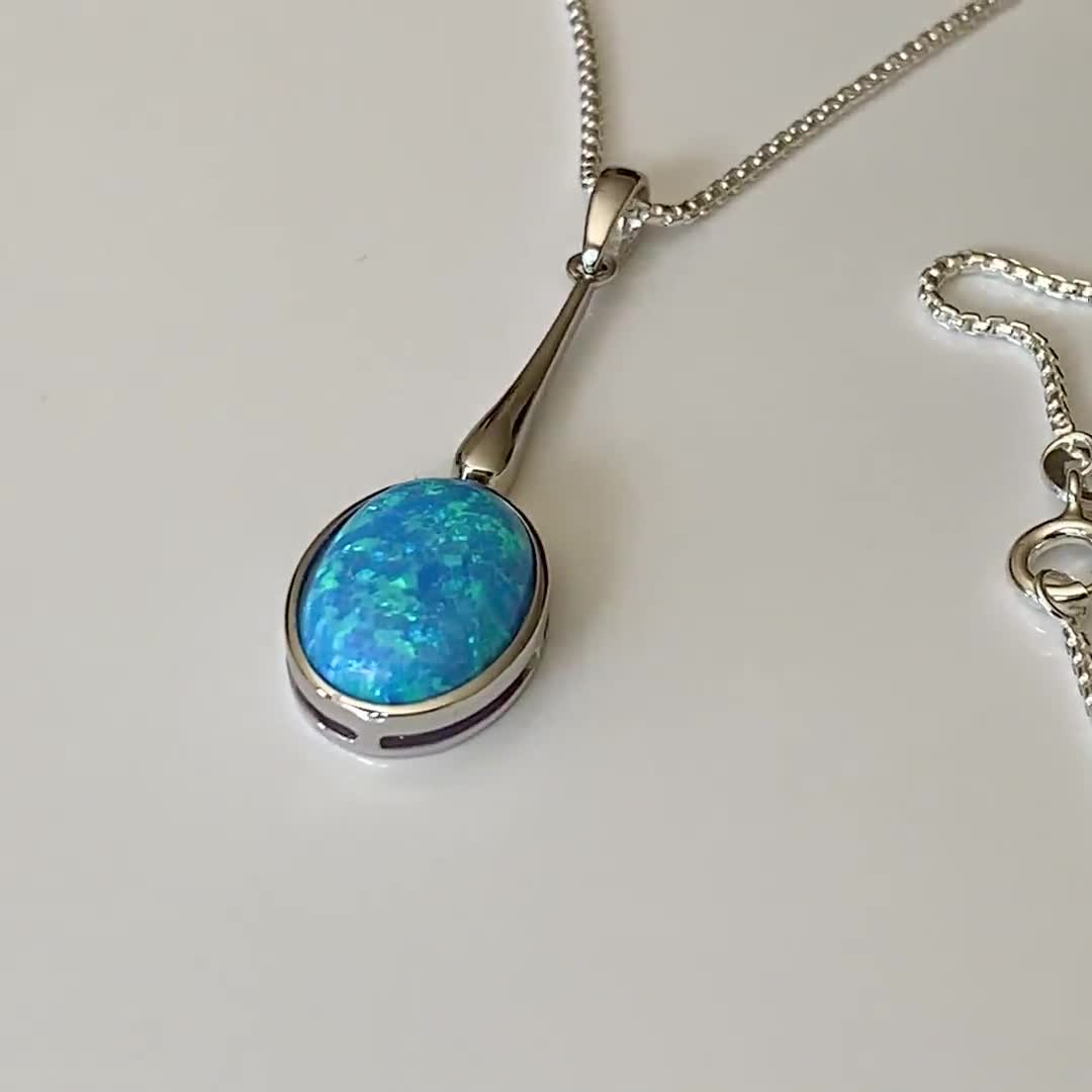 10mm White Opal Gemstone Beads Drop Pendant Necklace 18‘’ 
