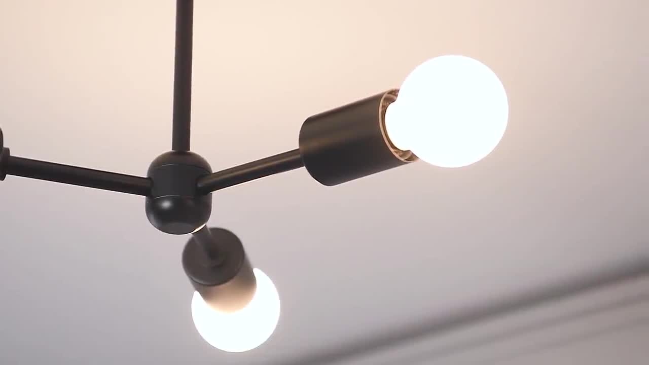 3-Light Semi Flush Ceiling Light Fixture - Brushed Gold - Industrial Modern  Minimal Sputnik Lighting - Mid Century Exposed Bulb Lamp