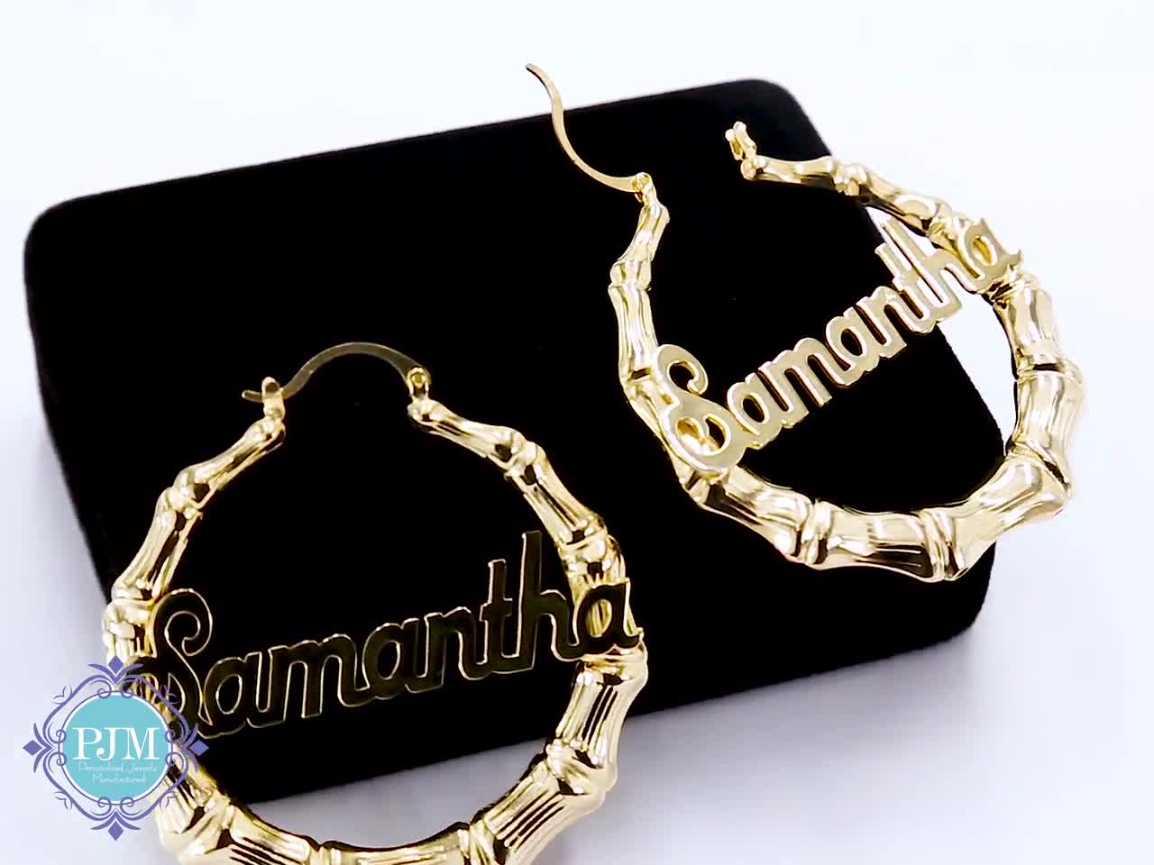 order any name Personalized Celebrity Style Bamboo Earrings Sterling Silver 