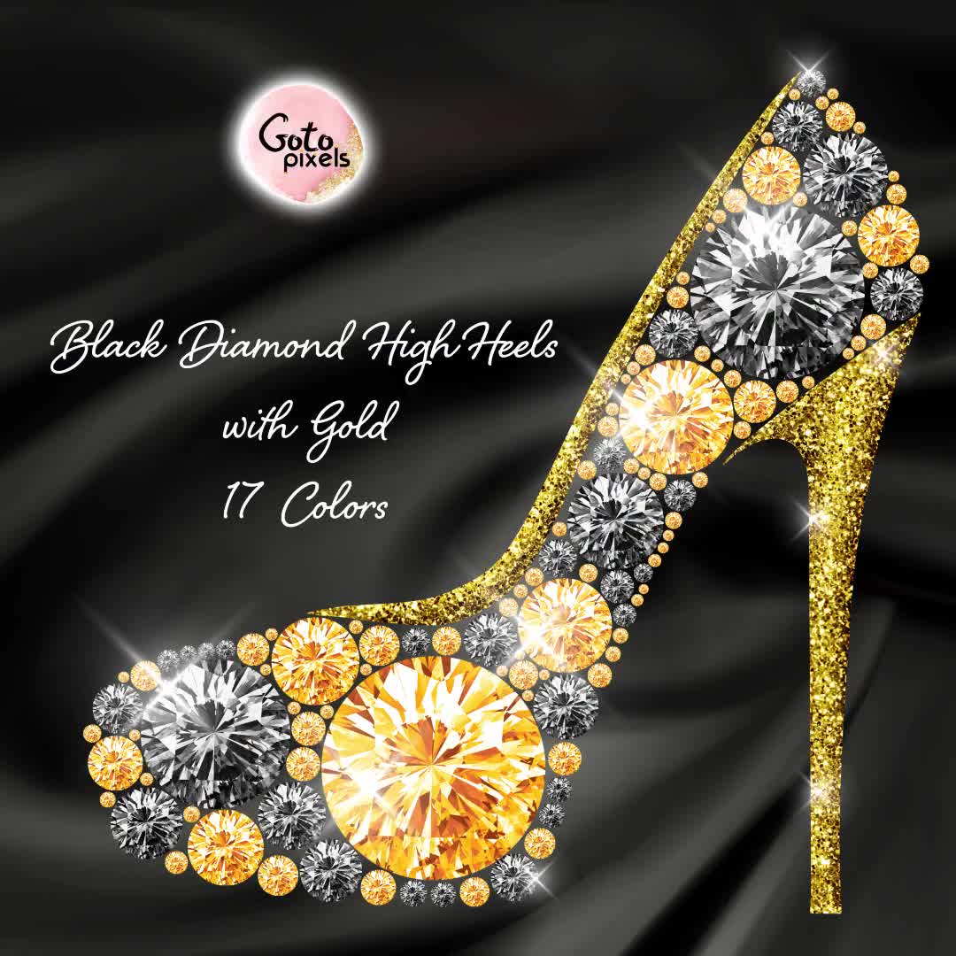 Diamond Shoe With Gold Digital File Diamond High Heels Png - Etsy