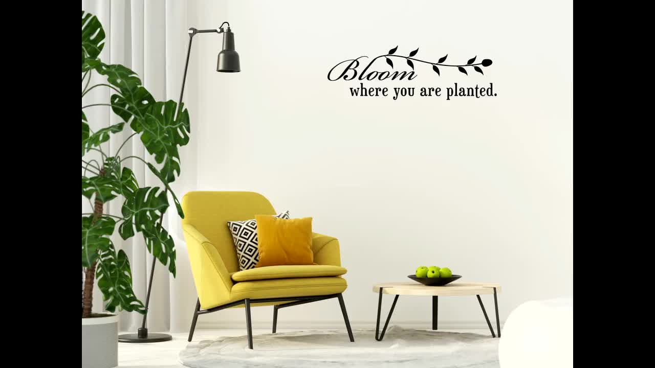 Office Green Motivational Vinyl Lettering for Living Room Kitchen Bedroom Other Colors Bathroom Brown White Yellow Blue Encouraging Wall Decor Quote ‘Bloom Where You Are Planted’ Black