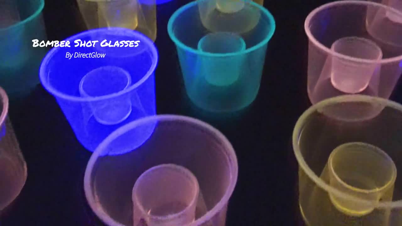 40 Count DirectGlow 4 Ounce Assorted UV Blacklight Reactive Soft Plastic Bomber Glow Party Shot Glass Cups 