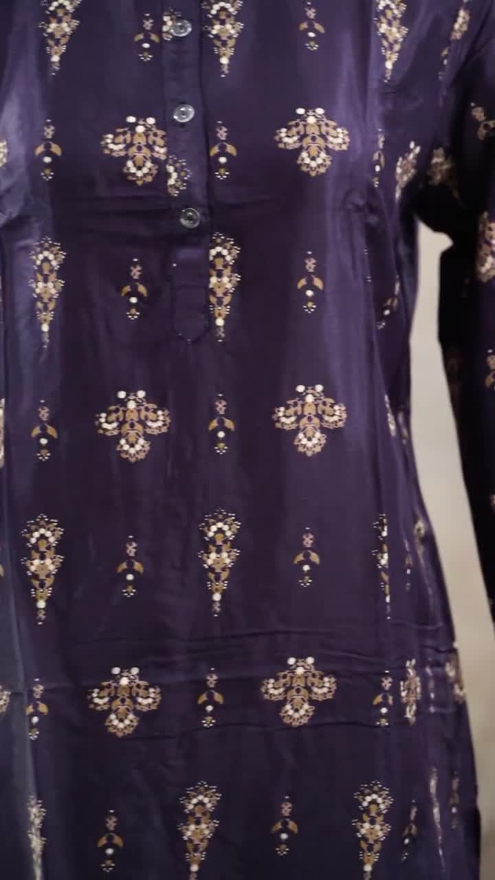 Ethnic Indian Dark Purple Cotton Short Kurta Kurti Top Tunic Full Sleeve 903174 