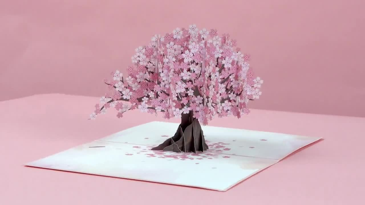 3D Laser Cut Cherry Blossom Tree Card Pink Greetings Postcard Party Practical US 