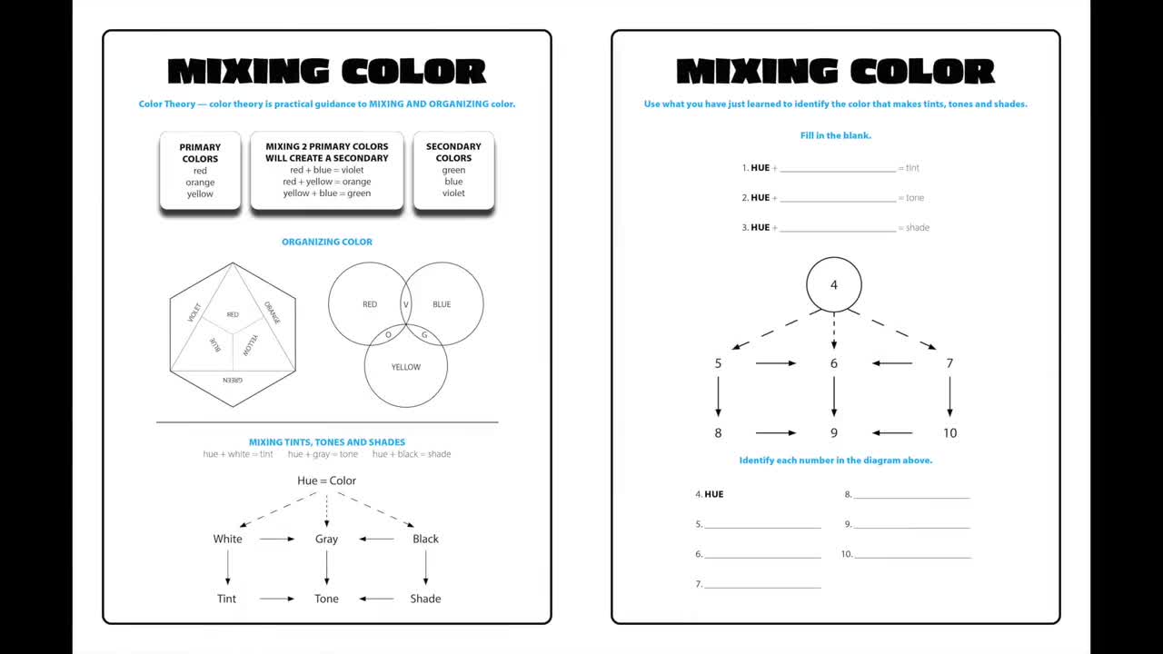 Color Theory Worksheets PDF Download Clean Vector Art - Etsy