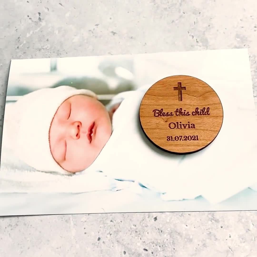 Personalised Wooden Magnet Wings Baptism Christening Communion Baby Gift 