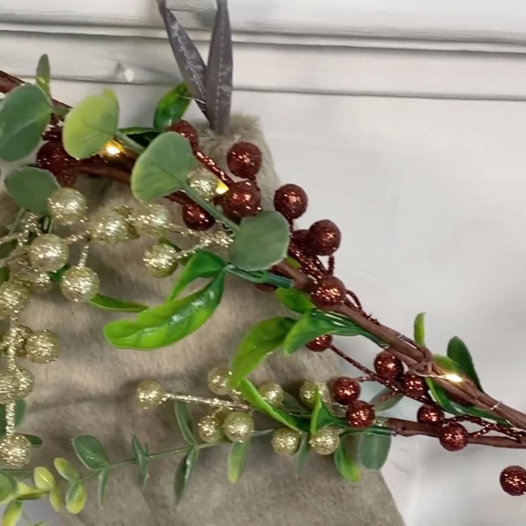 Pre Lit Christmas Garland Berry Gold Copper Bronze Frosted Etsy 日本