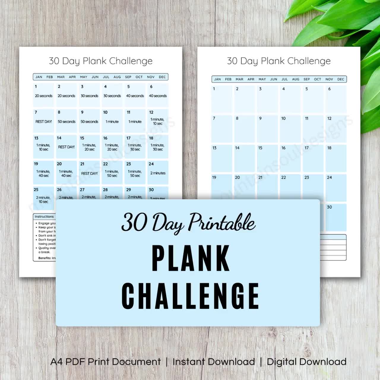 30 Day Plank Challenge Calendar Printable PDF Fitness Checklist ...