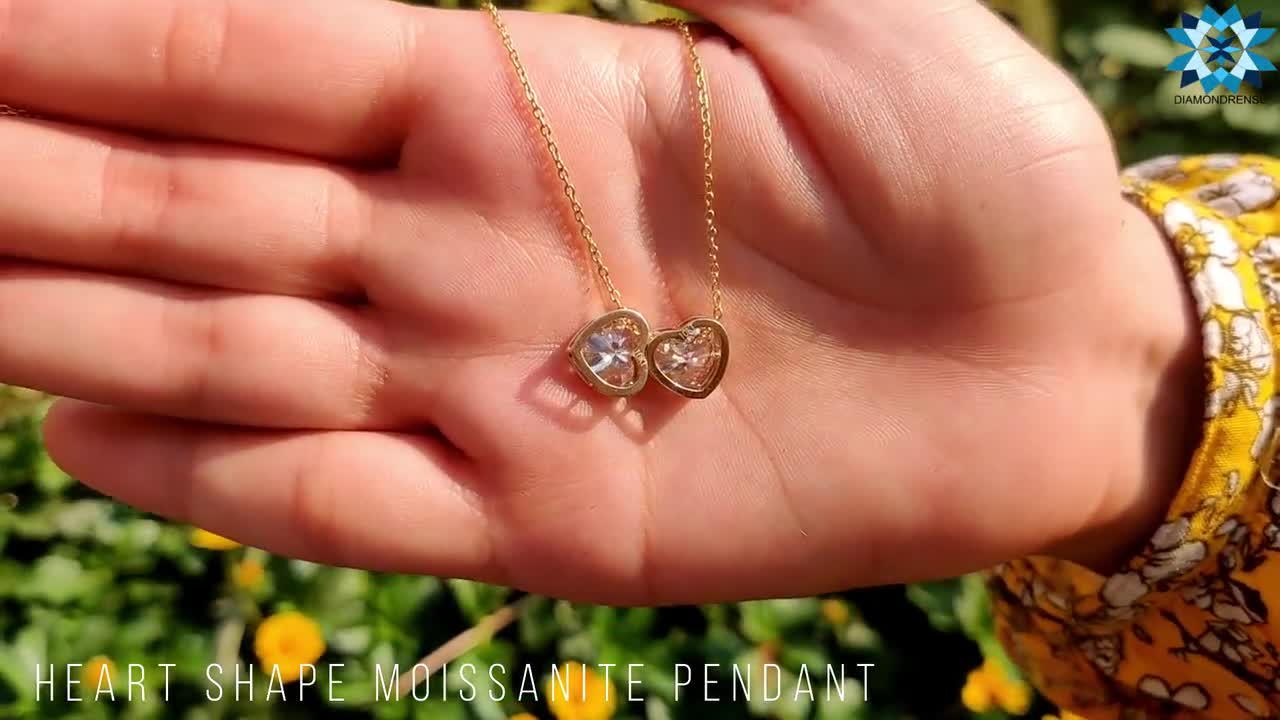 Twin Heart Shape Moissanite Pendant 3 