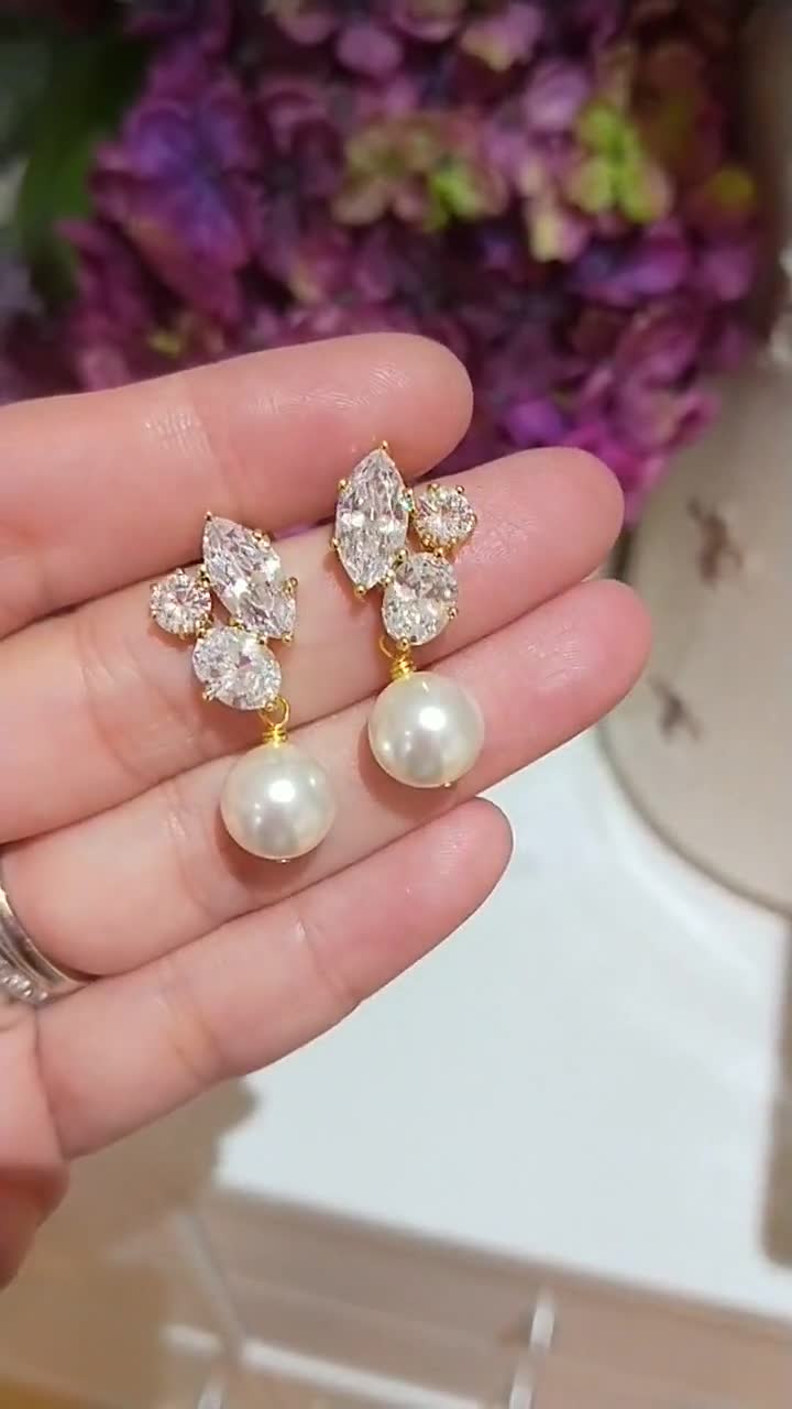 Gold Bridal Earrings Rose Gold White 