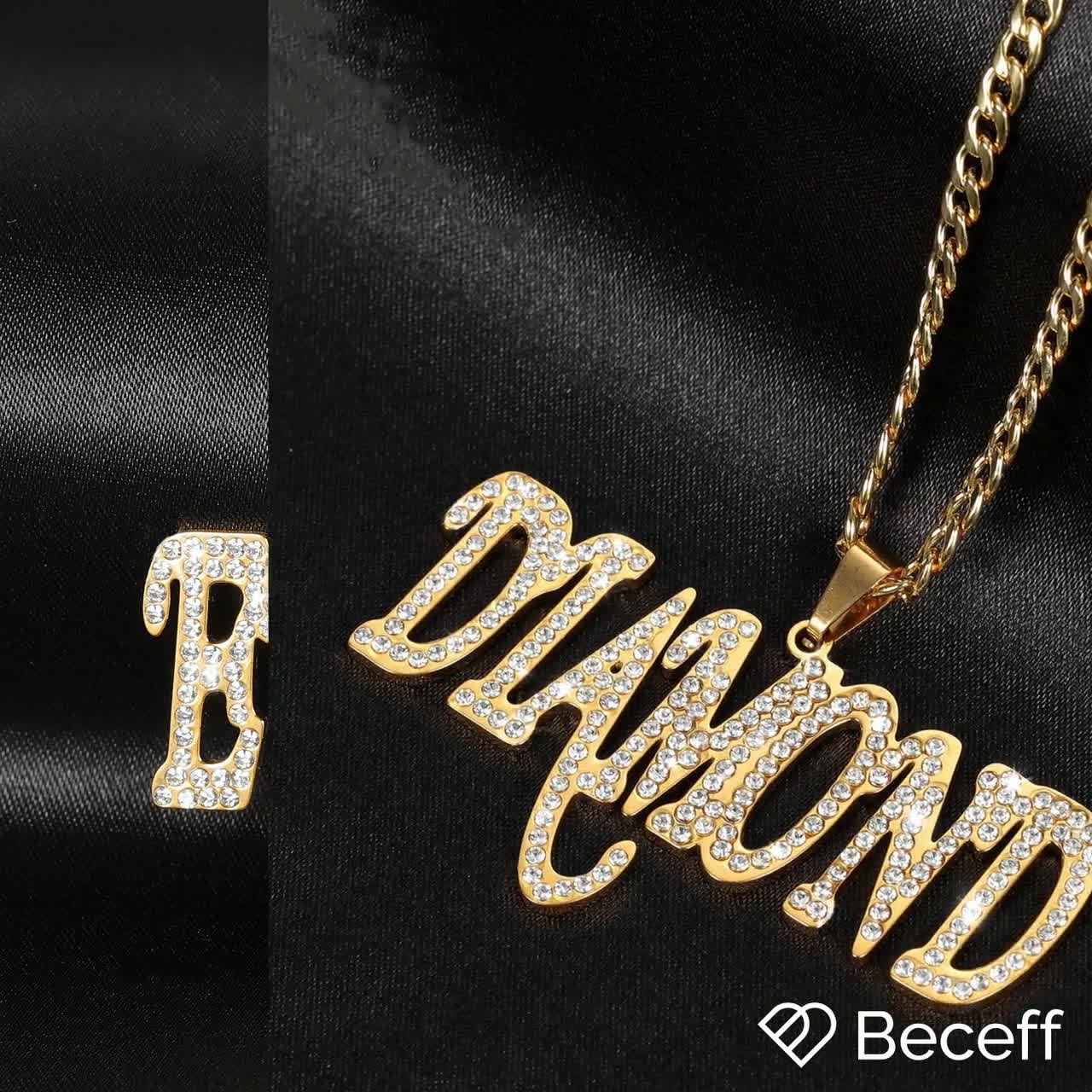 Iced Out Crystal Single Name Necklace 