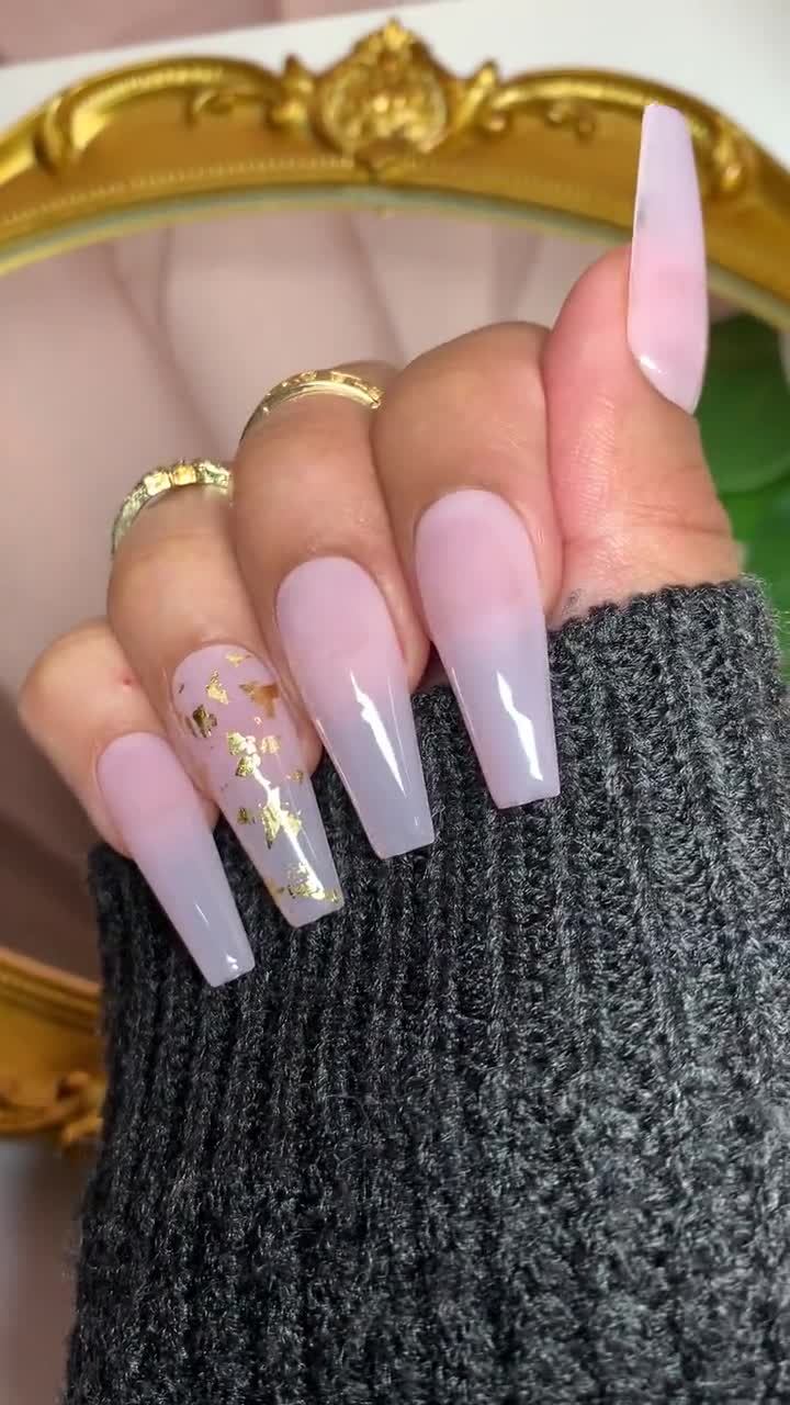 Glam Pink Nails Ballerina Coffin Nails glue on Nails - Etsy