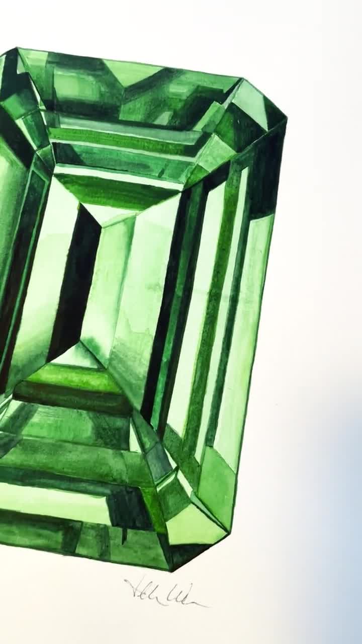 Watercolor Emerald Gem Painting - Emerald Gemstone - Art Print – A R T B Y  E L L E A I C H E