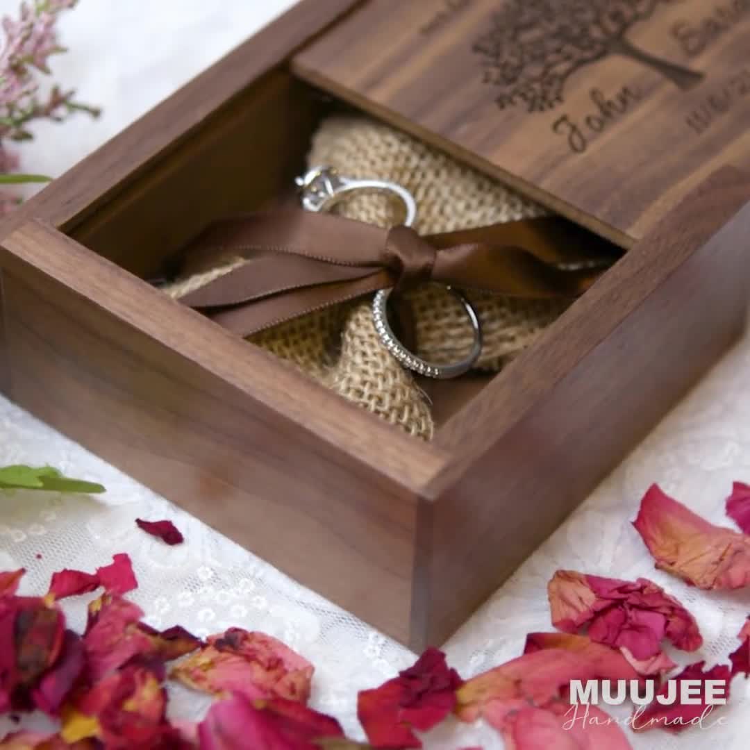 Wedding Square Wooden Ring Bearer Box Heart Ring Pillow Box Lover Gift Box