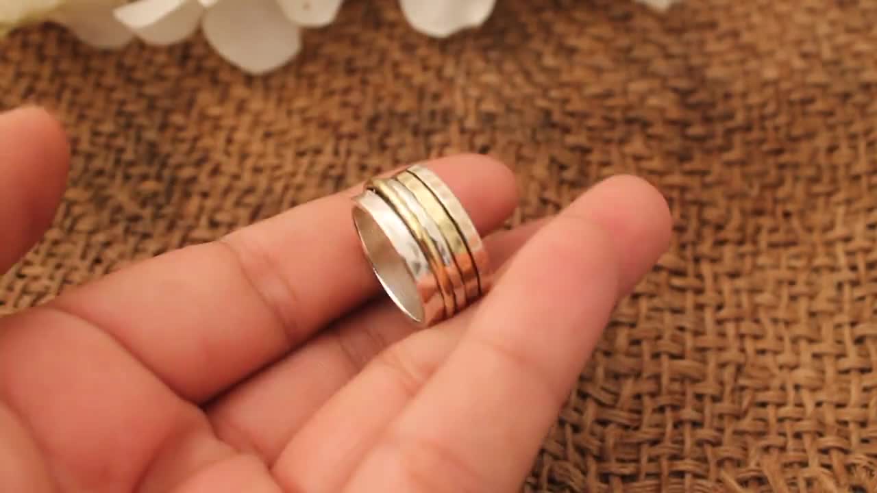 Bruids trouwringen 925 Sterling Zilveren Gehamerde Spinner Ring Sieraden Ringen Banden Designer handgemaakte zilveren meditatie ring Cadeau voor haar Vrouwen Sieraden 