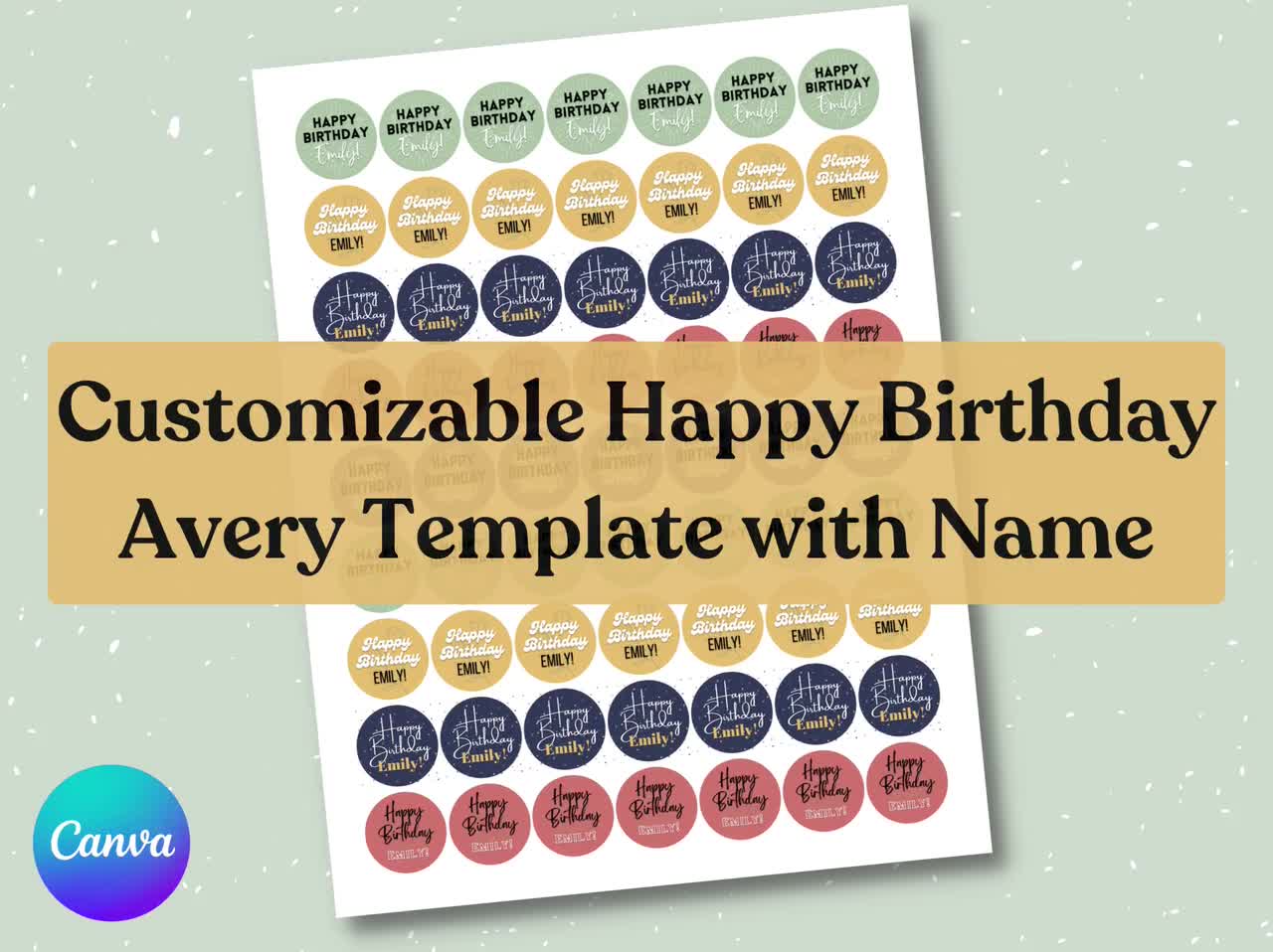 Customizable Avery Label Template 6450 & 94500 Happy - Etsy
