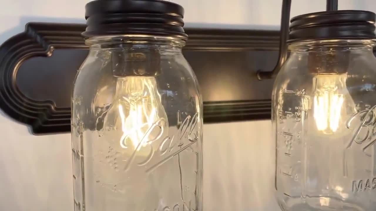 Metal and Glass Mason Jar Vanity Light 3-Arm Mason Jar Vanity Lamp Light 